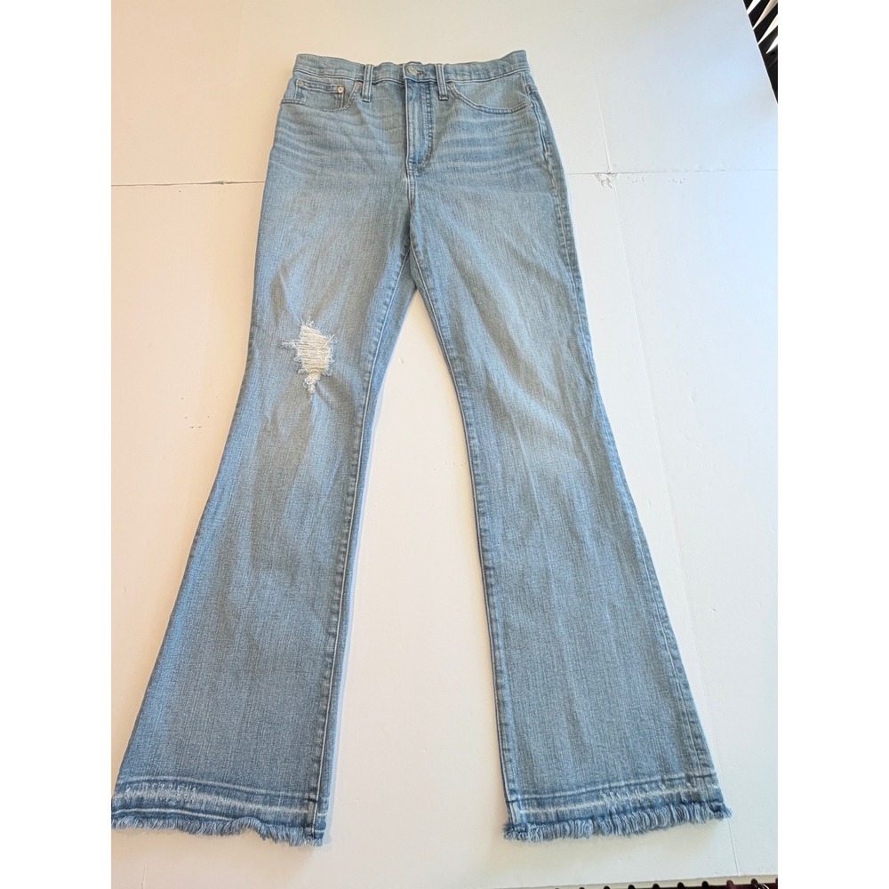 Madewell Skinny Flare Jeans Light Wash Distressed Raw Hem Size 30 High Rise
